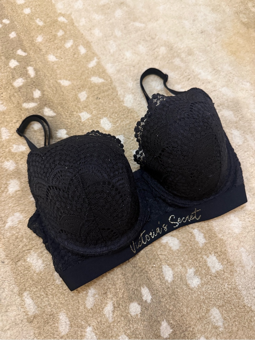 Victoria’s Secret Lightly Lined Demi Bra Black Lace Logo Band 34DD - Picture 3 of 11